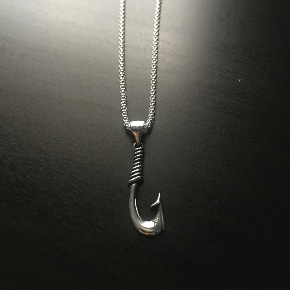 Solid Silver Fish Hook Pendant With Chain